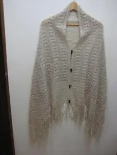 アフタヌーンティーワードローブ　ベージュ レース編み ショール フリンジ付き