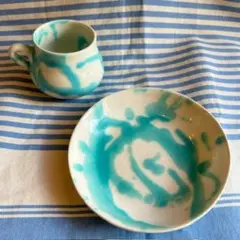 ハネンさんのカラフル陶器 ネイビー&イエロー お皿とボウルのセット