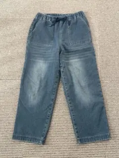 ハグユー　HUG.U 裏起毛デニム　ネイビー　L ウエストゴム　ワイドストレート