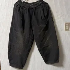 黒デニム縦縞織サルエルパンツ (新品未使用)
