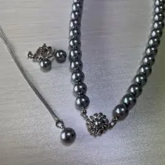 貝パール　白・グレー　ネックレス・イヤリング6点セット