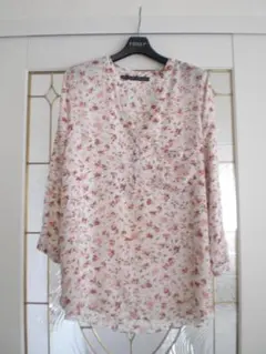 ♪新品未使用　ZARA　ピンク可愛いバラ花　チュニックブラウス M～L　ポケット