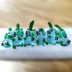 No.309　レジン道　猫　クローバー柄　6匹セット