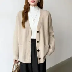 美品 ☆ アイボリー ボタン付き ロング カーディガン cocomomo