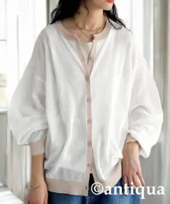 antiqua 配色シアーニットカーディガン