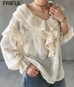 メッシュラッフルブラウス　アイボリーのサムネイル