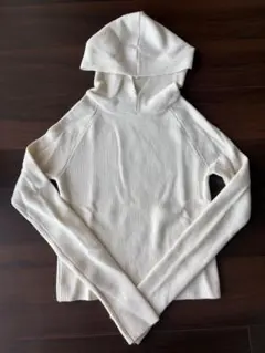 BLACKUP フード付きリブ編み長袖セーター