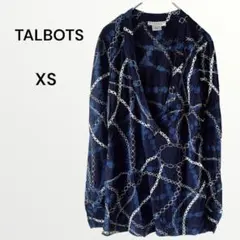 タルボット カットソー 長袖 薄手 総柄 個性的 エレガント 奇抜 紺 鎖柄