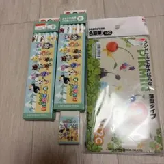 X94 新品どうぶつの森鉛筆色鉛筆消しゴムまとめ売りのサムネイル