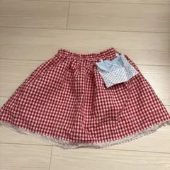 ギンガムチェック　スカート　赤と白のチェック柄スカート　移動ポケット付き