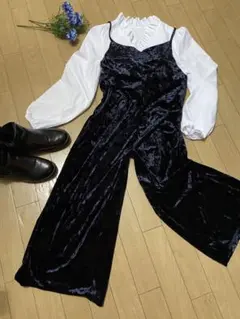 GU ベロア 濃紺☆超美品☆サロペット☆ツルツルソフトな肌触り♪