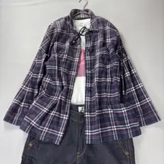 フランネルチェックパジャマシャツ XL ネイビー ストレッチ ネルシャツ 長袖