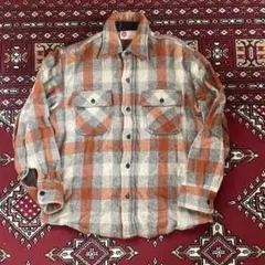 70s Sears オープンカラーシャツ L 青チェック柄 vintage - メルカリ