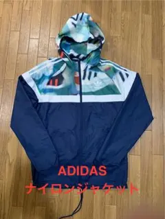 ADIDAS ナイロンジャケット フード付き　スニーカー柄