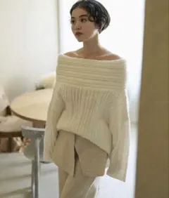 オフショルニット 白