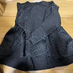 ジャガードぺプラム　ブラウス　チュニック　花　黒　M