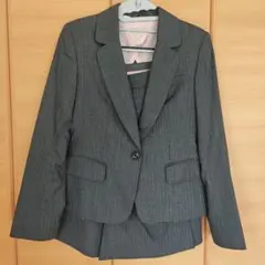 美品グレー ストライプ ジャケット スカート セット9号