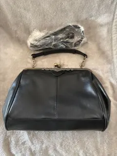 卒業式の袴にも！がま口ハンドバッグ黒ブラックレトロ2wayショルダーガマ口