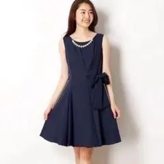 パールビジューネックレス付きサイドリボンベルト 2way ワンピース