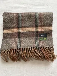 BEAMS チェック柄マフラー ウール100%