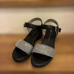 K*I様 ストーン付き黒ウェッジヒールサンダル