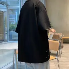メンズサイドボタン半袖Tシャツ4XLサイズ 黒ブラック　オーバーサイズ