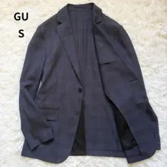 GU ウォッシャブルテーラードジャケット S ネイビーチェック 春夏 速乾 通勤