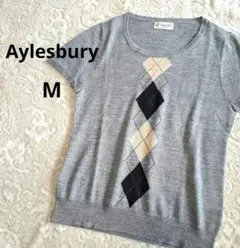 [美品]Aylesbury 半袖ニット アーガイル柄 グレーMのサムネイル