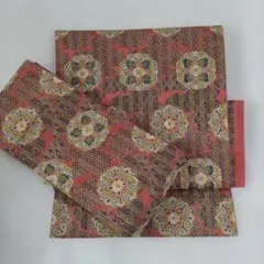 ☆miia☆様専用510-26　名古屋帯　2部式作り帯　 花柄 　レンガ色 全通