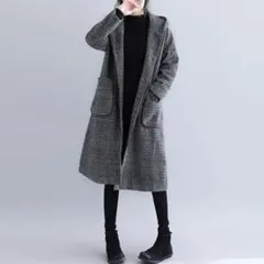 フード付きウール混紡ロングコート