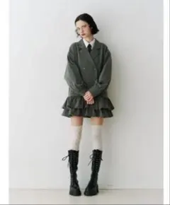 1回使用のみ　ストレッチレースアップロングブーツ 厚底 靴