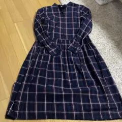 ネイビーとレッドのチェック シャツワンピース