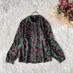 TAKEO NISHIDA 総柄ノーカラージャケット（9）クリンクル加工　レトロ