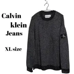 Calvin Klein Jeans ロゴパッチ ニットセーター XL 杢グレー