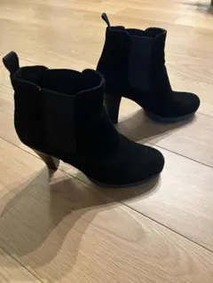 黒 スエード アンクルブーツ ヒール10cm