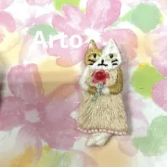 No.203 お花猫ちゃんブローチ