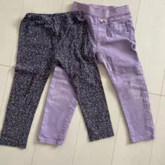 紫色パンツと花柄レギンスセット 100 ユニクロ　トップバリュ　ハートポケット