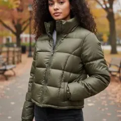 LaLa cub ダウンジャケット リバーシブル カーキ×ブラック 36(S)