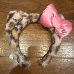 ヒョウ柄ファー ピンクリボン カチューシャ