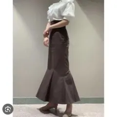 SNIDEL ハイウエストヘムフレアスカート ブラウン