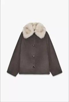 ZARA 新品　ウールファー襟付きダークブラウンコート