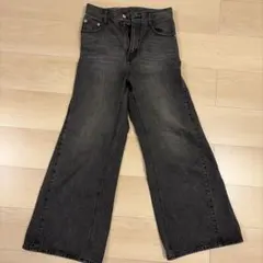 ダークグレー ワイドレッグデニムフレア