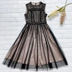 【美品】Feroux フェルゥ レース チュール ノースリーブ ロング ドレス