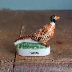 ビンテージフェーブ 雄雉 フランス雑貨ガレット置物陶器ミニチュア野生動物 鳥