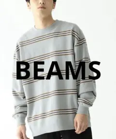 BEAMSビームス　長袖配色ボーダー柄スウェットトレーナー　綿100％のサムネイル