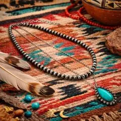 ペンダント ネックレス 2連 重ね付け ターコイズ インディアン ナバホパール