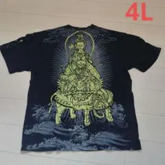 セール最終日　バック特大プリント　お釈迦様　波模様プリント 黒 Tシャツ4L