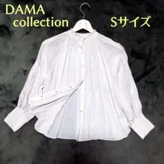 ダーマコレクション　スタンドカラー　ギャザー長袖ブラウス　Sサイズ　とろみ素材