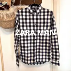 ZARA MAN ネイビー ホワイト チェックシャツ　春コーデ