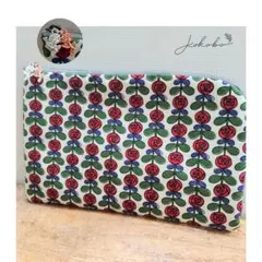 ハンドメイド　L字型ポーチ大判　薔薇　♪薔薇のチャーム付き